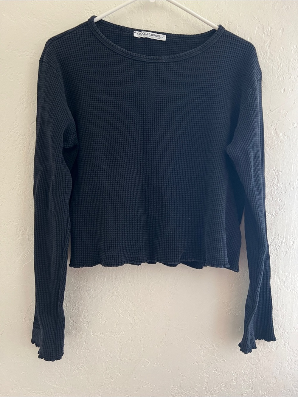Groceries Apparel Black Waffle Long Sleeve Crop Top Medium